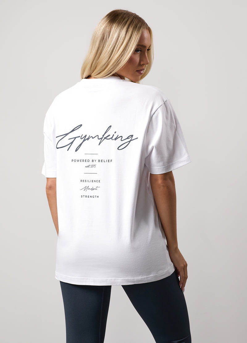 Gym King Reset Boyfriend Tee - White/Midnight Blue