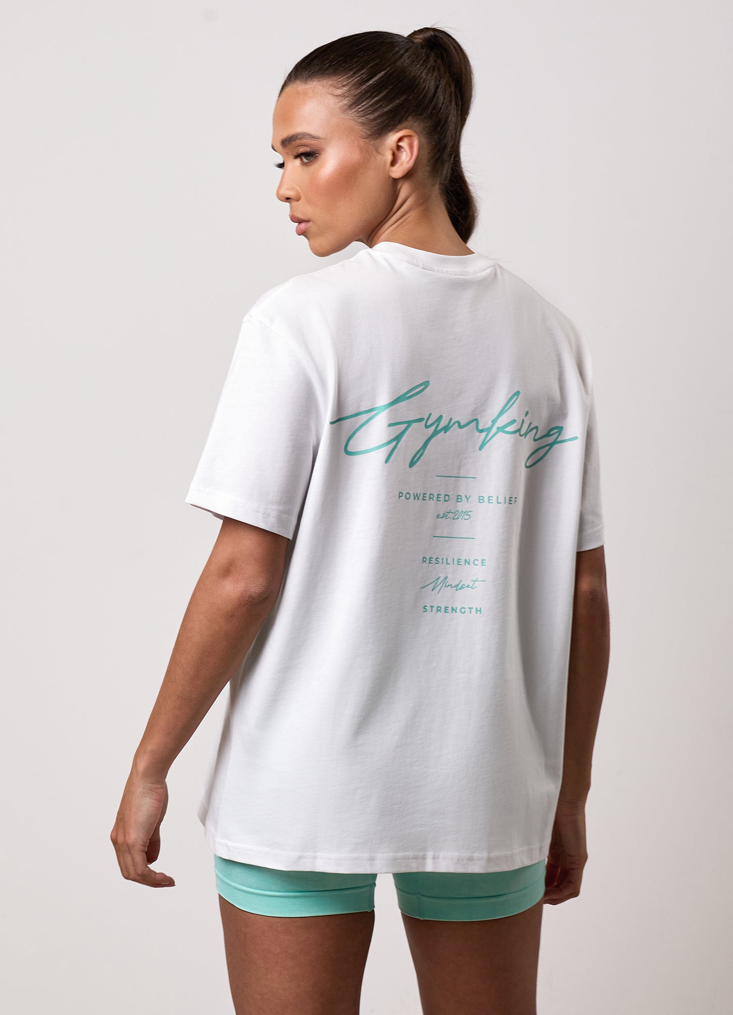 Gym King Reset Boyfriend Tee - White/Deep Aqua