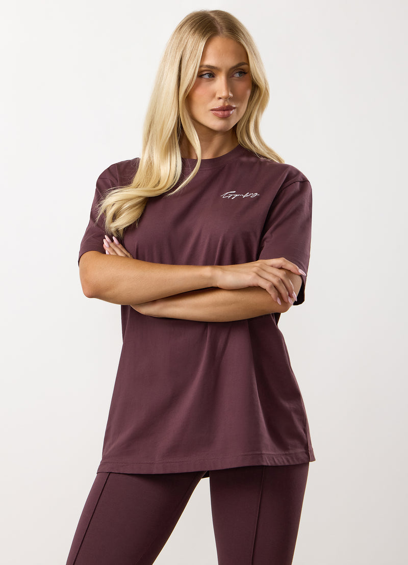 Gym King Reset Boyfriend Tee - Deep Plum