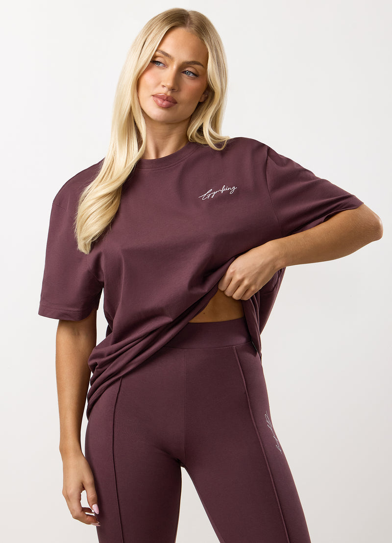 Gym King Reset Boyfriend Tee - Deep Plum