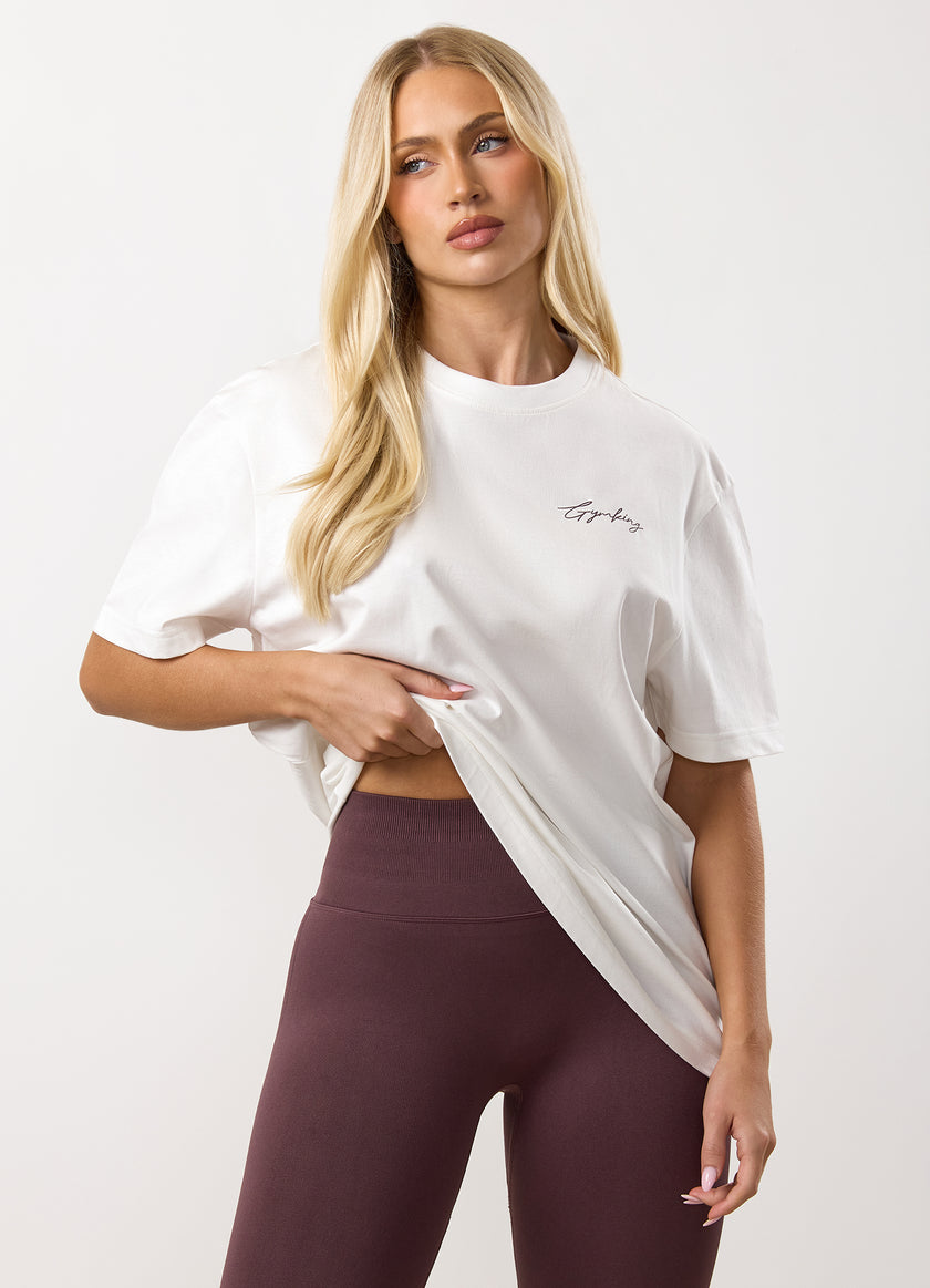 Gym King Reset Boyfriend Tee - Cream/Deep Plum
