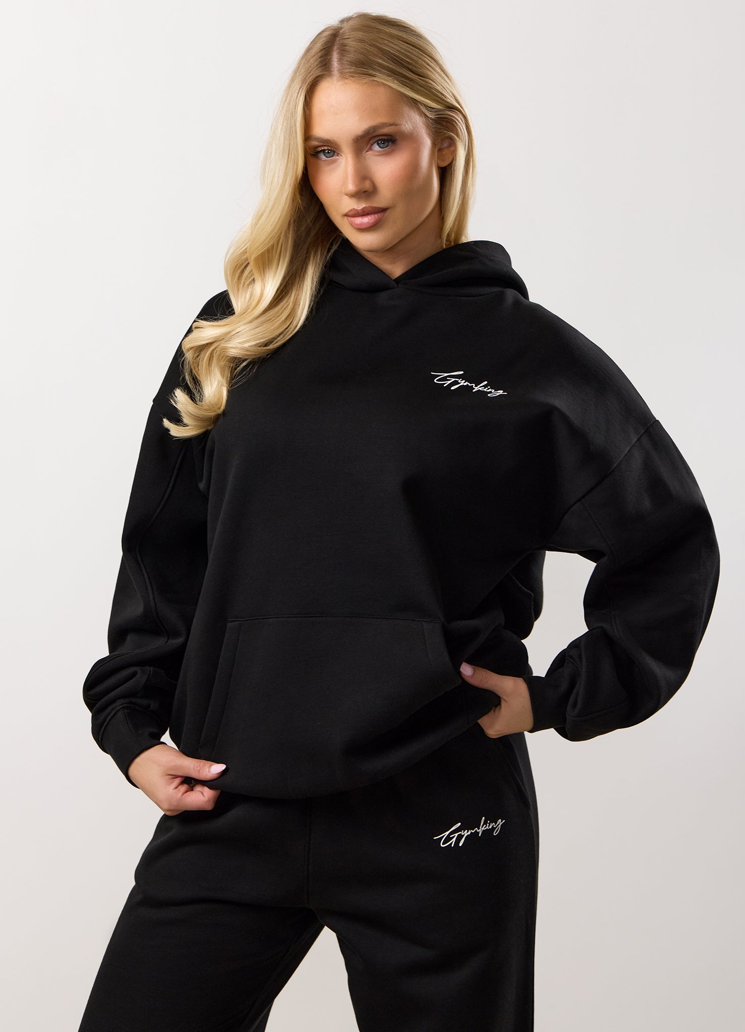Gym King Reset Oversized Fleece Hood Tracksuit - Black