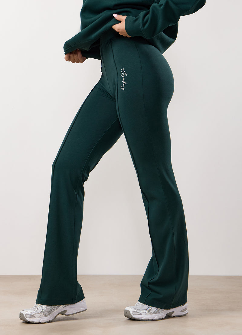 Gym King Reset Cotton Flared Legging - Deep Forest Green