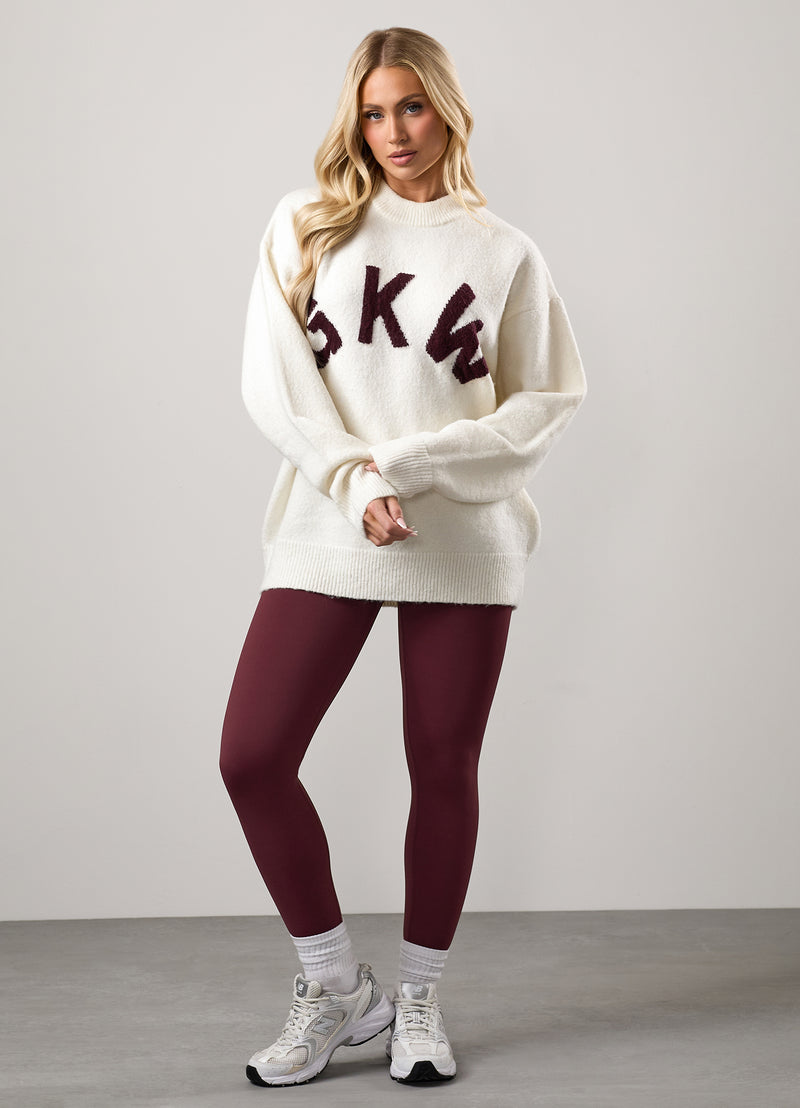 Gym King Restore Knit Crew - Cream/Burgundy