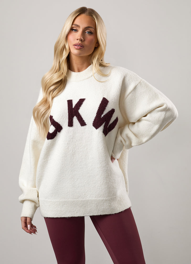 Gym King Restore Knit Crew - Cream/Burgundy