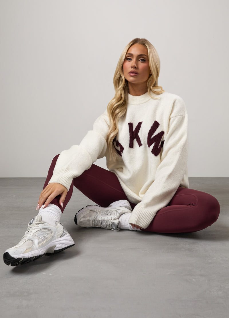 Gym King Restore Knit Crew - Cream/Burgundy