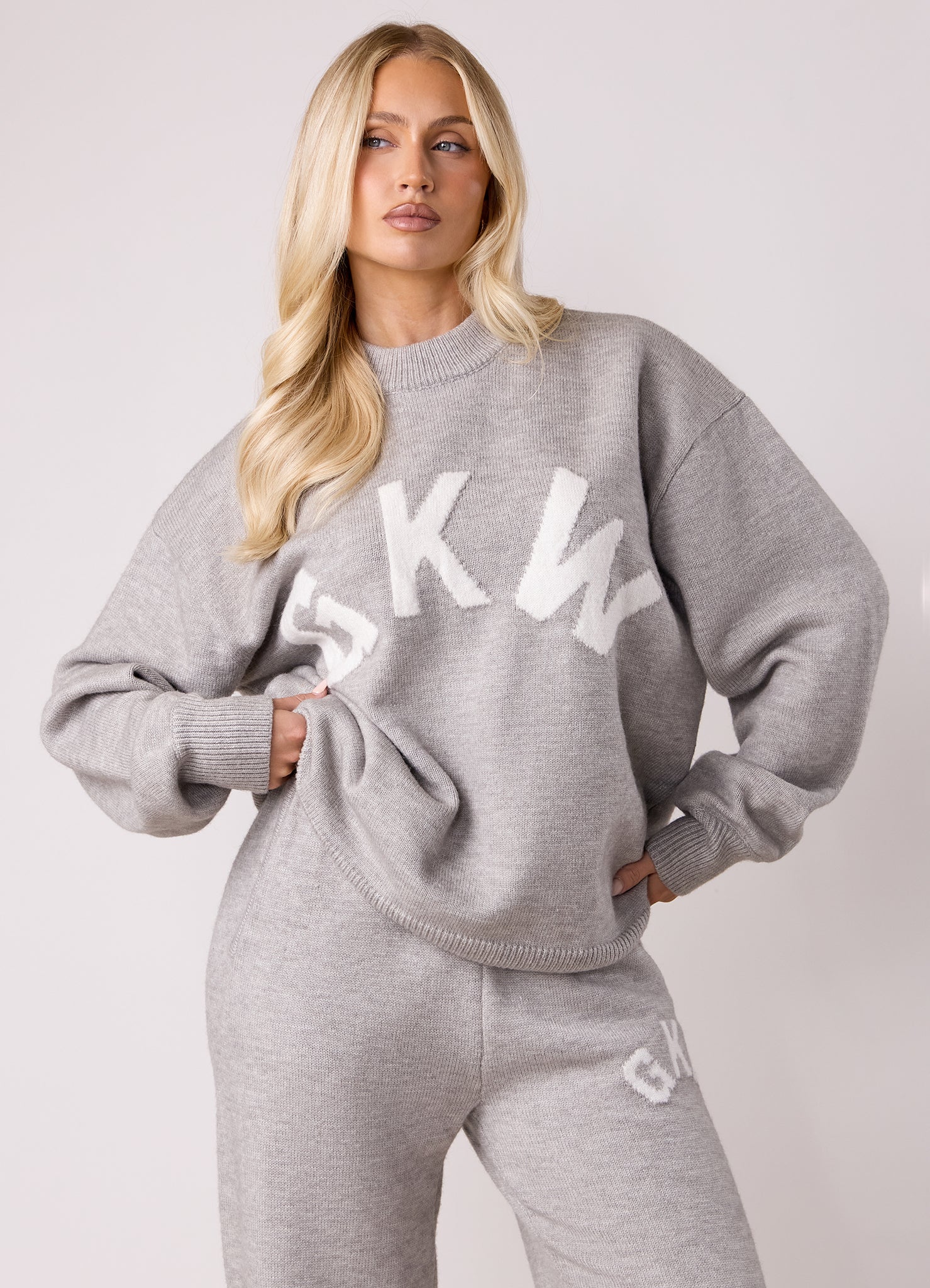 Gym King Restore Knit Crew Knitted Set - Light Grey Marl