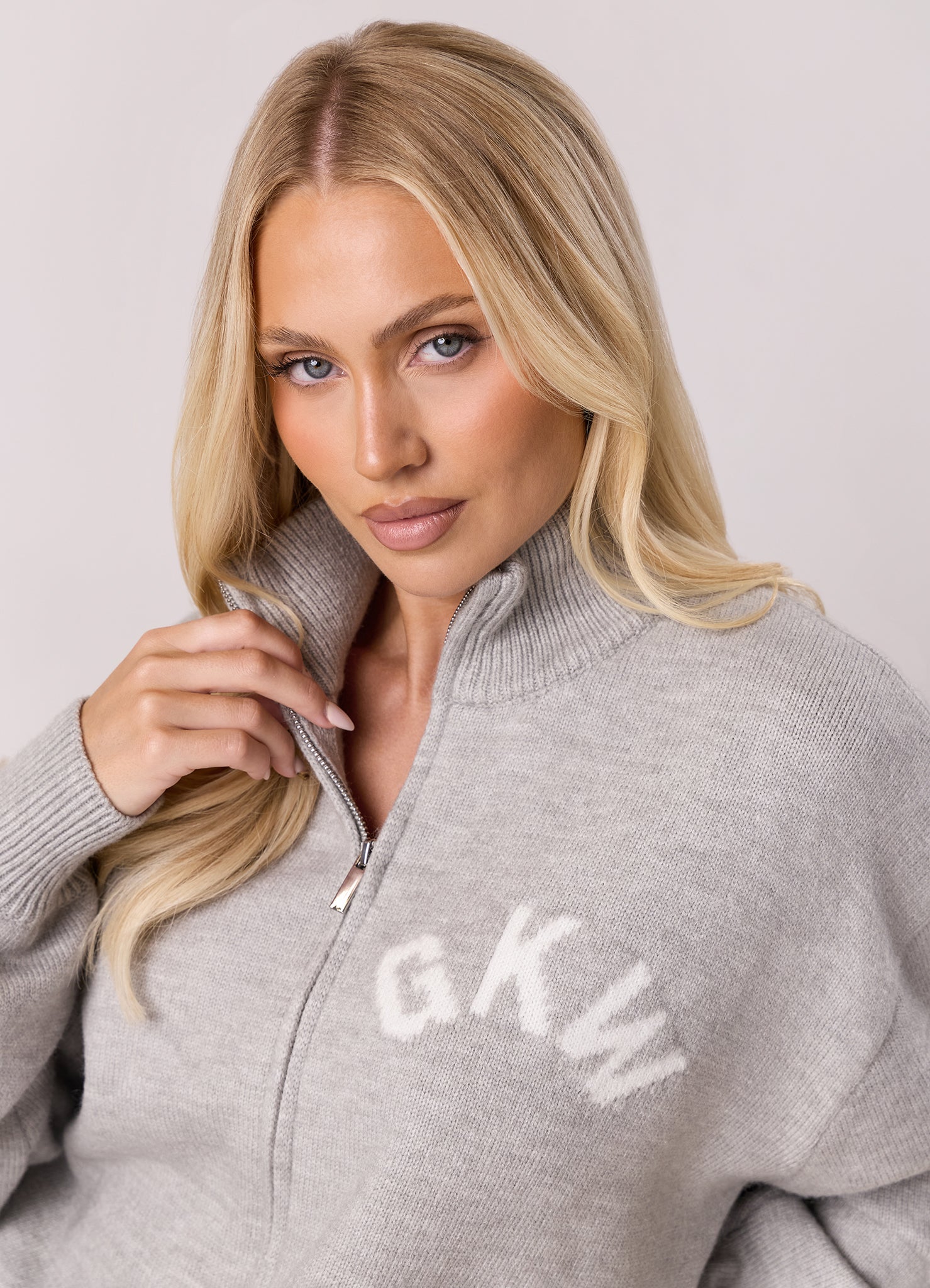 Gym King Restore Knit Full Zip Funnel - Light Grey Marl