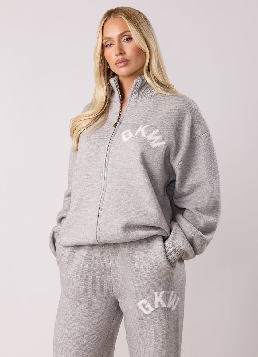 Gym King Restore Knit Full Zip Funnel - Light Grey Marl