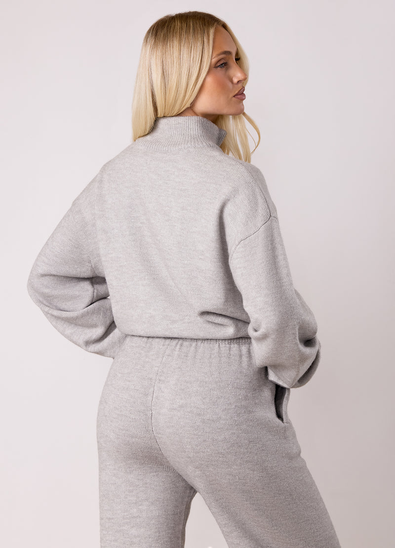 Gym King Restore Knit Full Zip Funnel - Light Grey Marl
