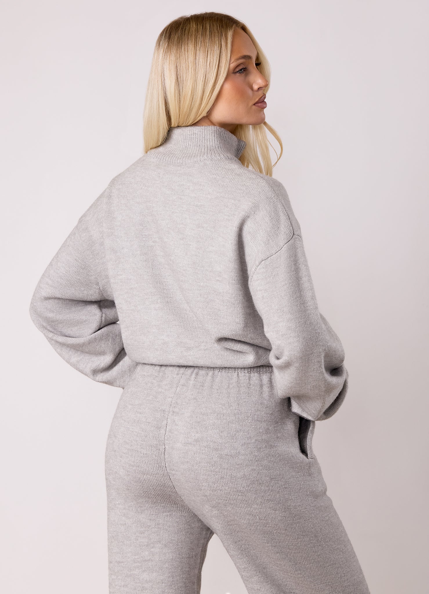 Gym King Restore Knit Full Zip Funnel Knitted Set - Light Grey Marl