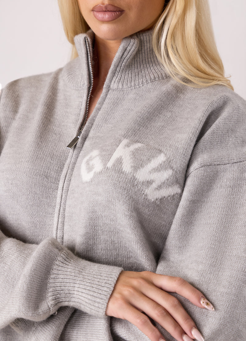Gym King Restore Knit Full Zip Funnel - Light Grey Marl