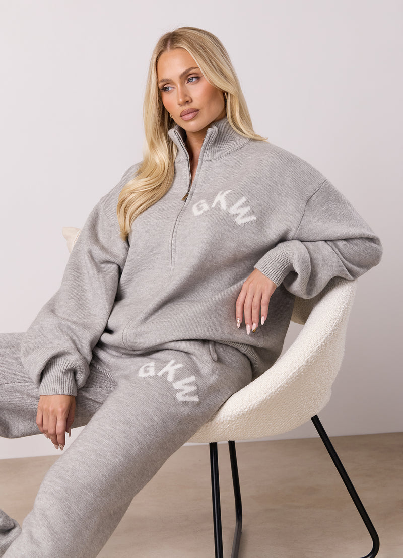 Gym King Restore Knit Full Zip Funnel - Light Grey Marl