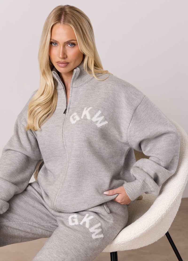 Gym King Restore Knit Full Zip Funnel - Light Grey Marl