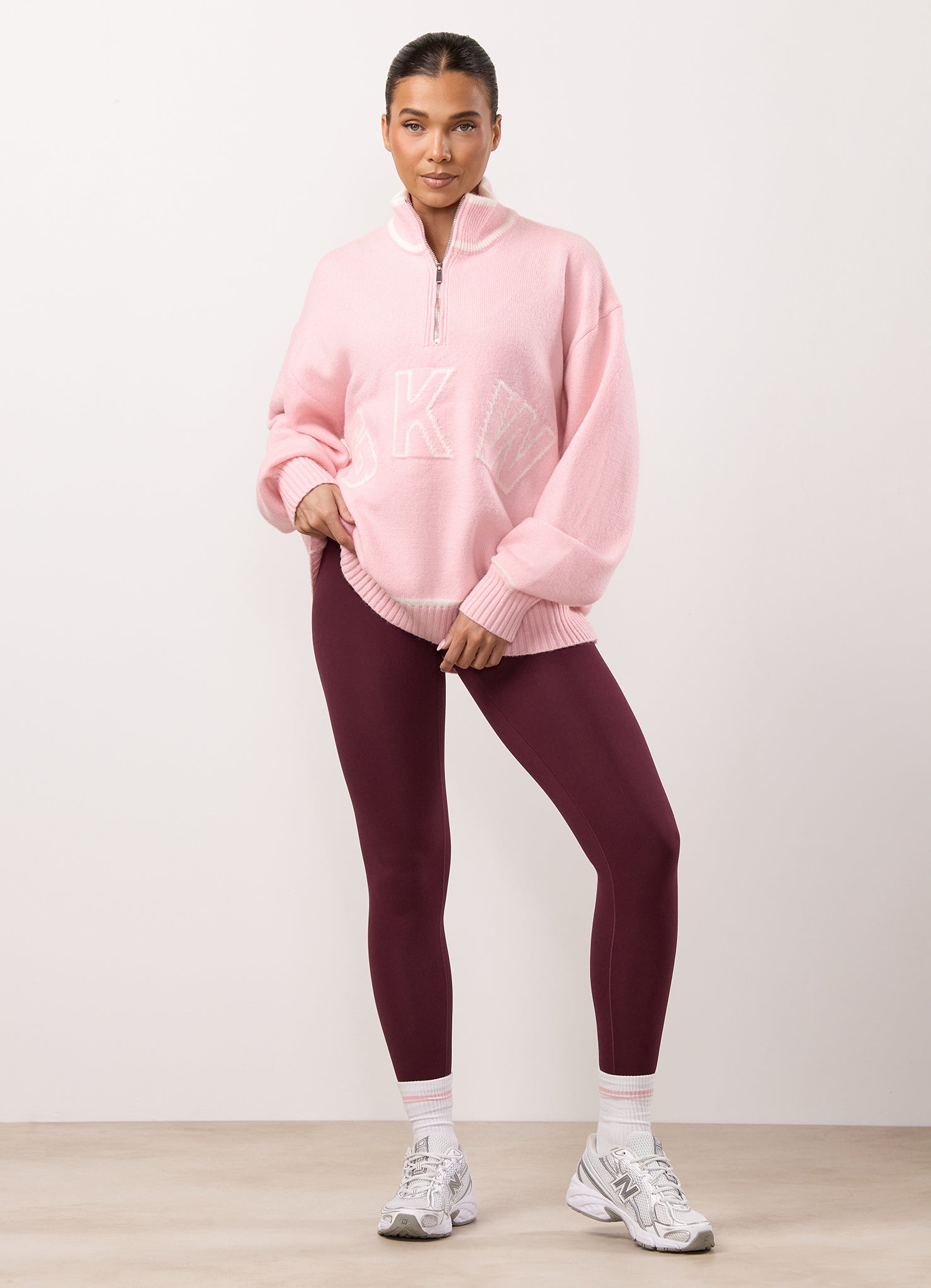 Gym King Restore Knit 1/4 Zip Funnel - Peach Blush