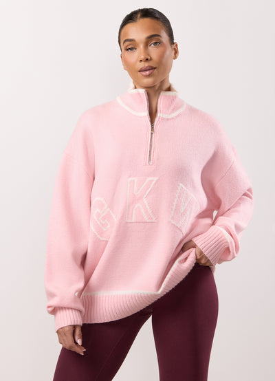 Gym King Restore Knit 1/4 Zip Funnel - Peach Blush