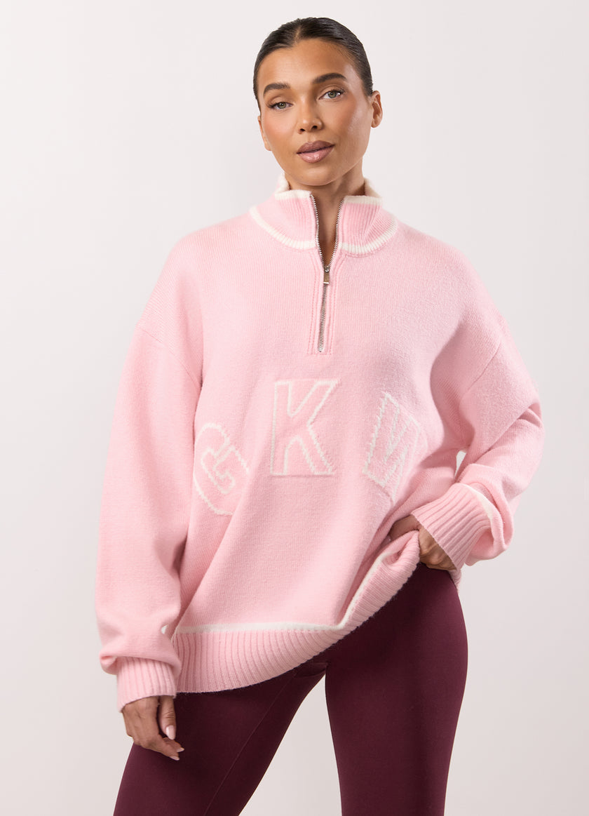 Gym King Restore Knit 1/4 Zip Funnel - Peach Blush