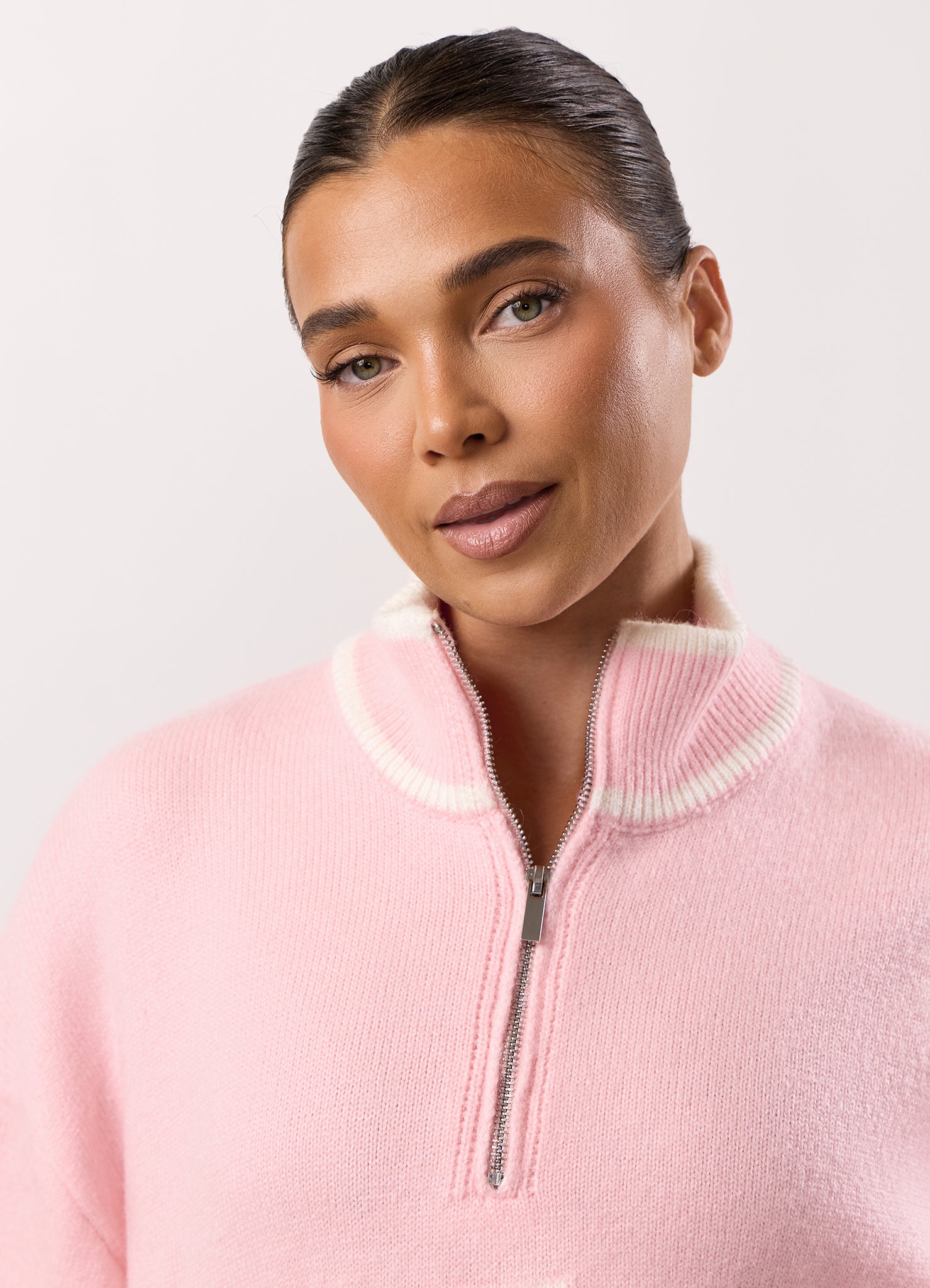 Gym King Restore Knit 1/4 Zip Funnel - Peach Blush