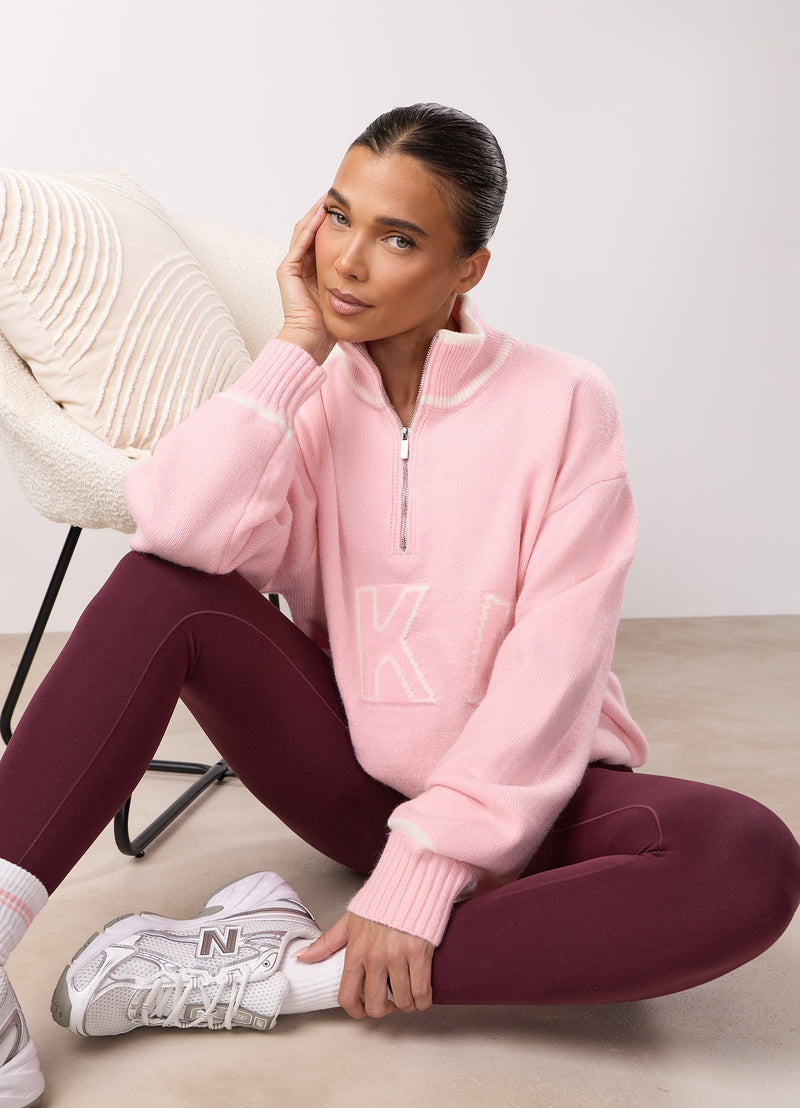 Gym King Restore Knit 1/4 Zip Funnel - Peach Blush