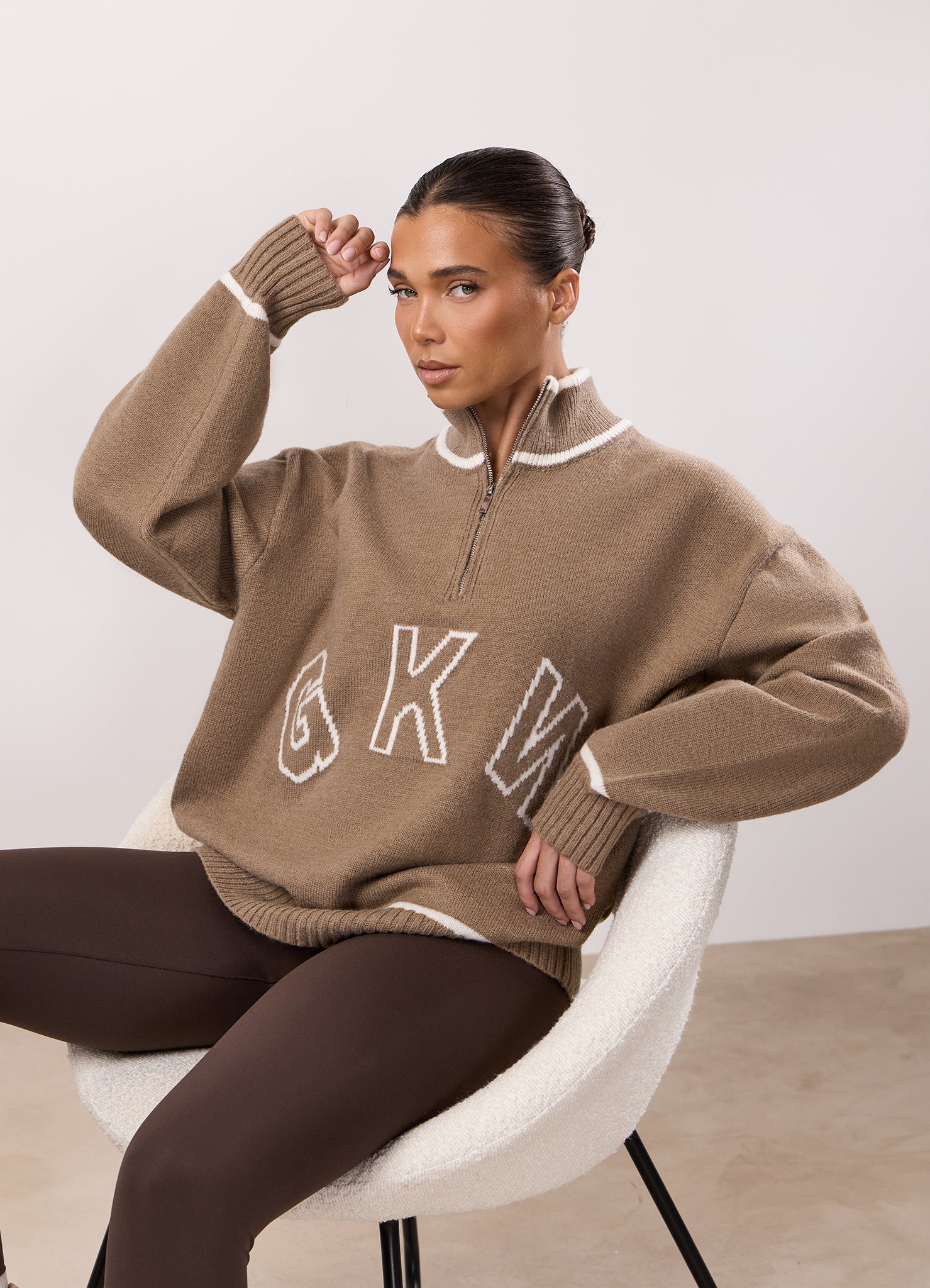 Gym King Restore Knit 1/4 Zip Funnel - Truffle