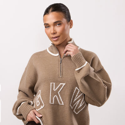 Gym King Restore Knit 1/4 Zip Funnel - Truffle