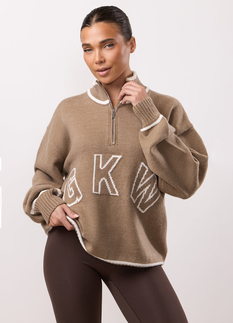 Gym King Restore Knit 1/4 Zip Funnel - Truffle