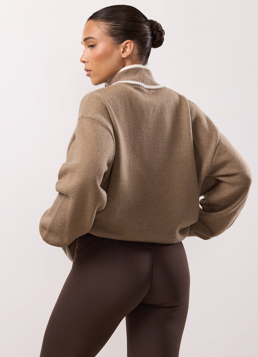 Gym King Restore Knit 1/4 Zip Funnel - Truffle