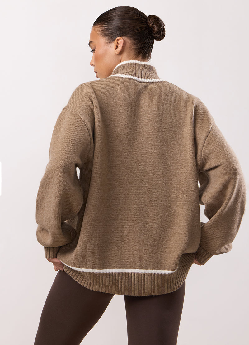 Gym King Restore Knit 1/4 Zip Funnel - Truffle
