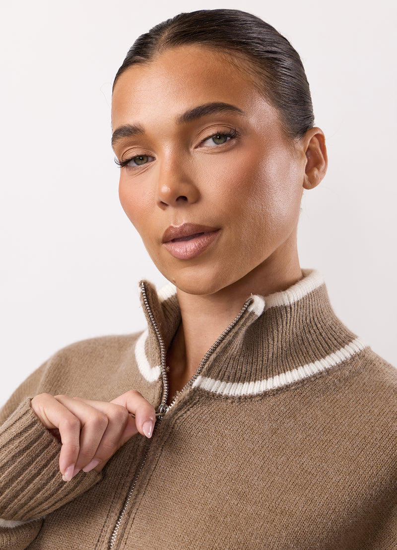 Gym King Restore Knit 1/4 Zip Funnel - Truffle