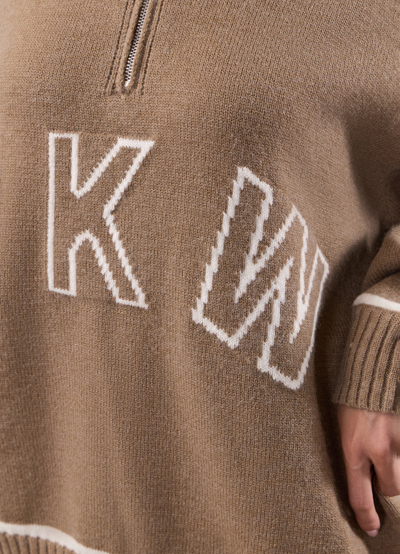 Gym King Restore Knit 1/4 Zip Funnel - Truffle