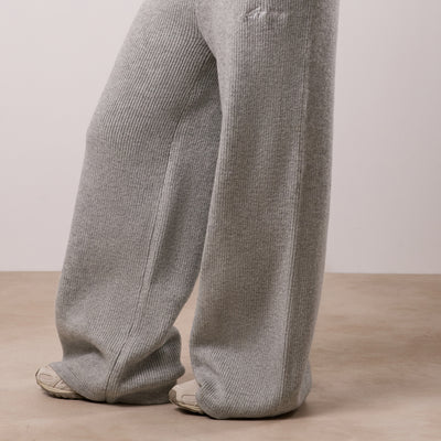 Gym King Rib Knit Mid Rise Wide Leg Trouser - Snow Marl