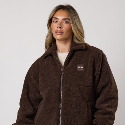 Gym King Reversible Borg Fleece/Twill Jacket - Ganache