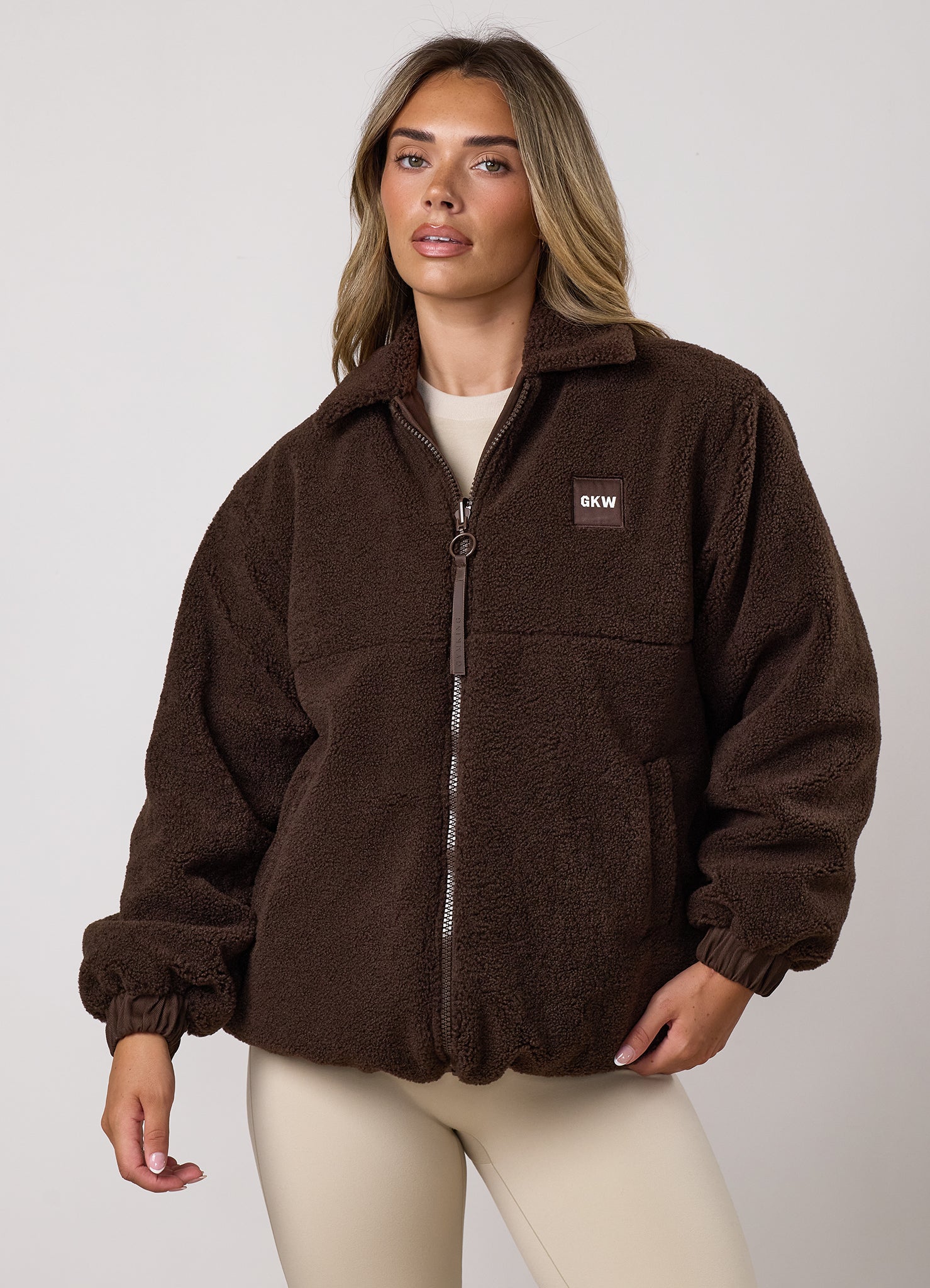 Gym King Reversible Borg Fleece/Twill Jacket - Ganache