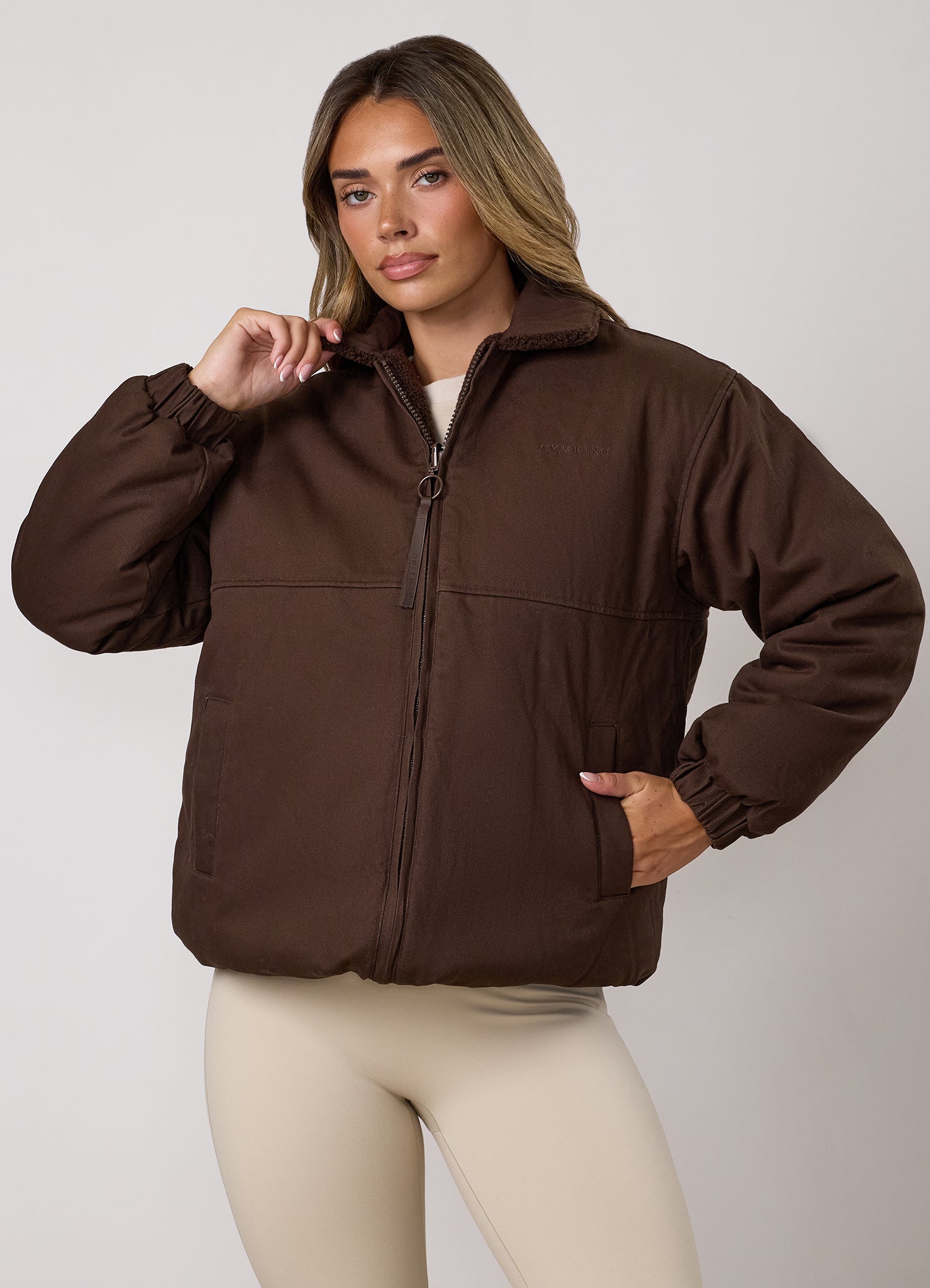 Gym King Reversible Borg Fleece/Twill Jacket - Ganache