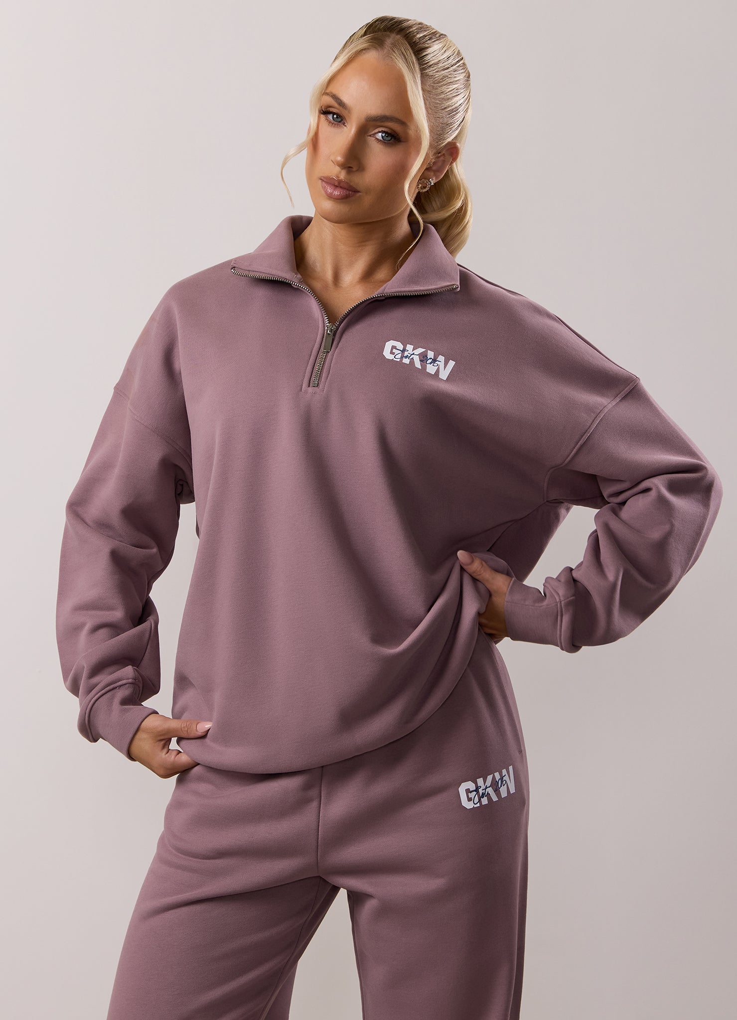 Gym King Revive Peached 1/4 Zip Funnel Tracksuit - Purple Fog