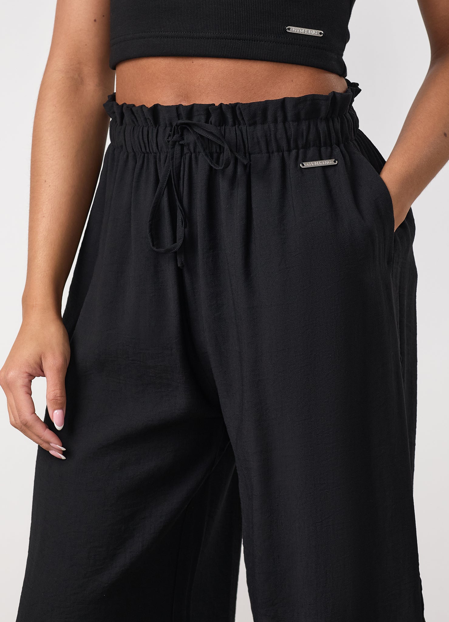 Gym King Signature Woven Paper Bag Trousers Petite - Black