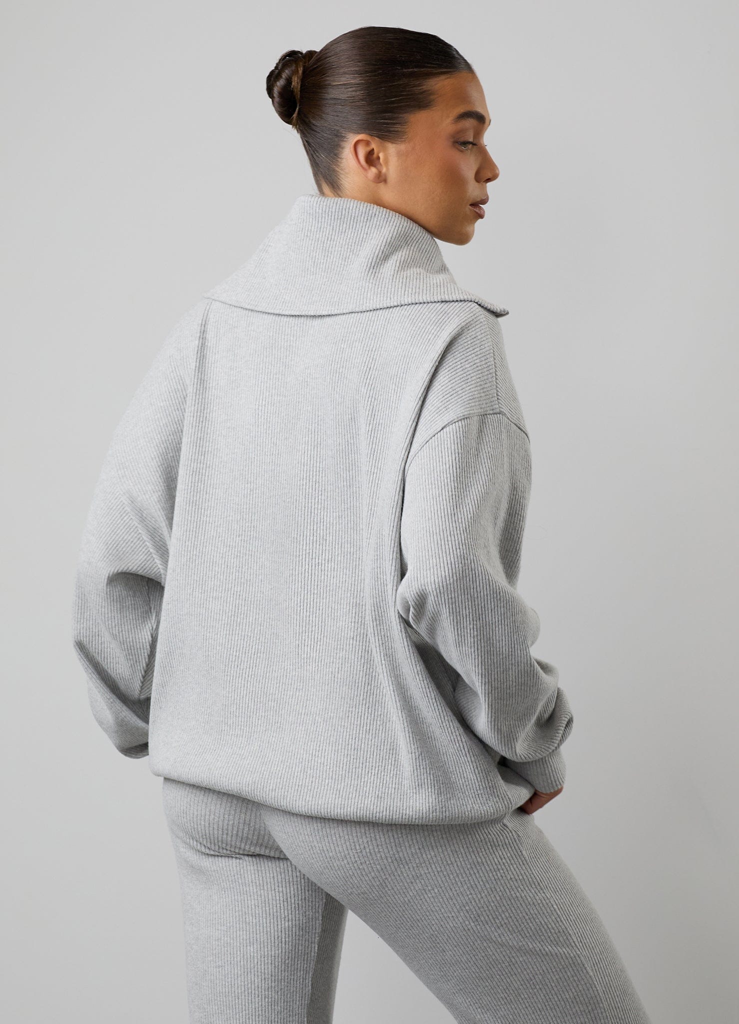 Gym King Serenity Rib High Neck Funnel - Grey Marl