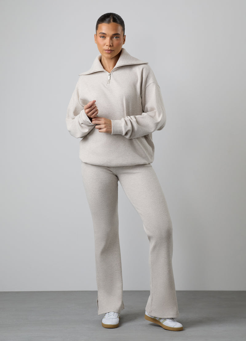 Gym King Serenity High Neck Funnel Tracksuit - Light Oatmeal Marl