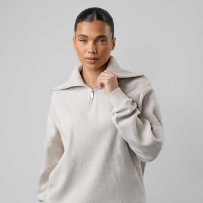 Gym King Serenity Rib High Neck Funnel - Light Oatmeal Marl