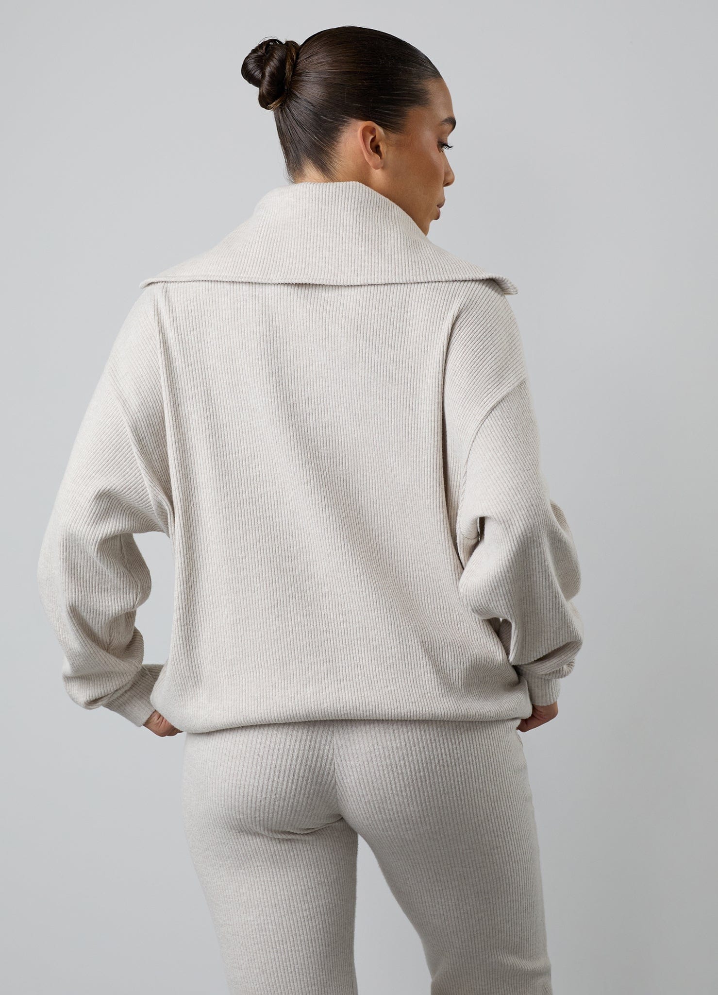 Gym King Serenity Rib High Neck Funnel - Light Oatmeal Marl