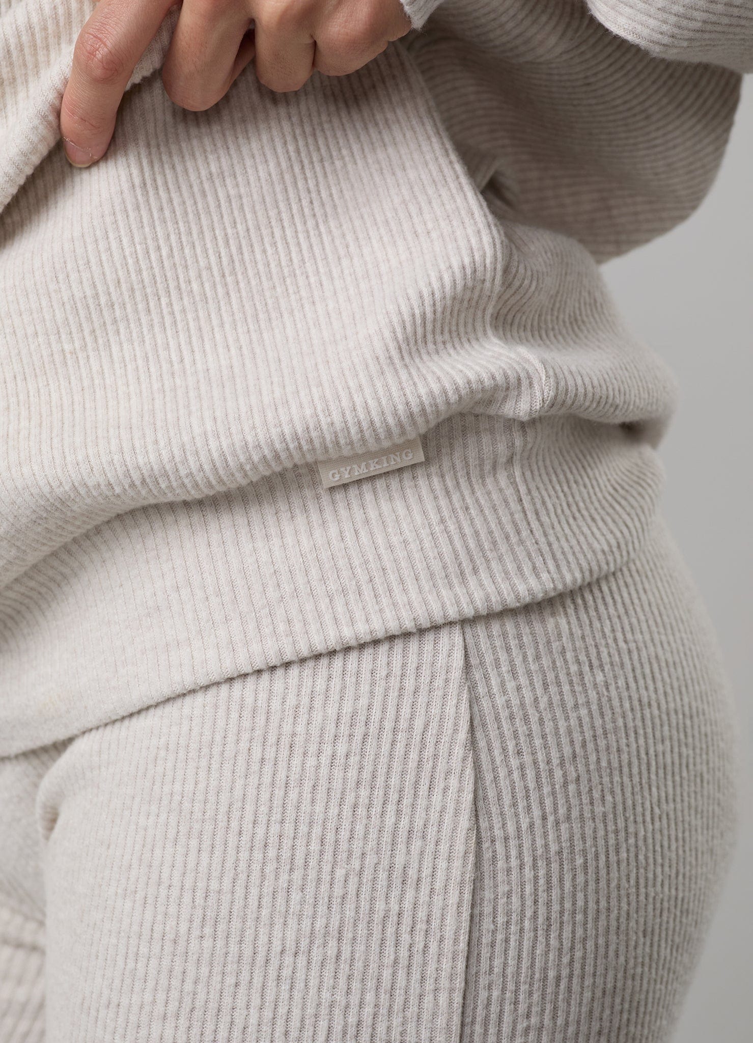 Gym King Serenity Rib High Neck Funnel - Light Oatmeal Marl