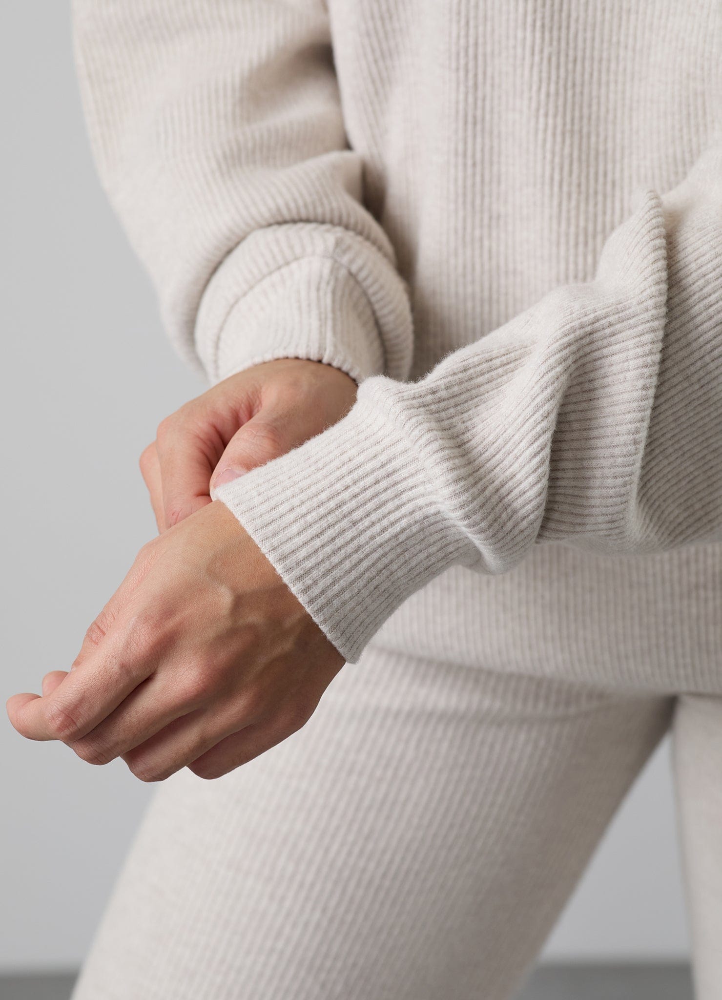 Gym King Serenity Rib High Neck Funnel - Light Oatmeal Marl