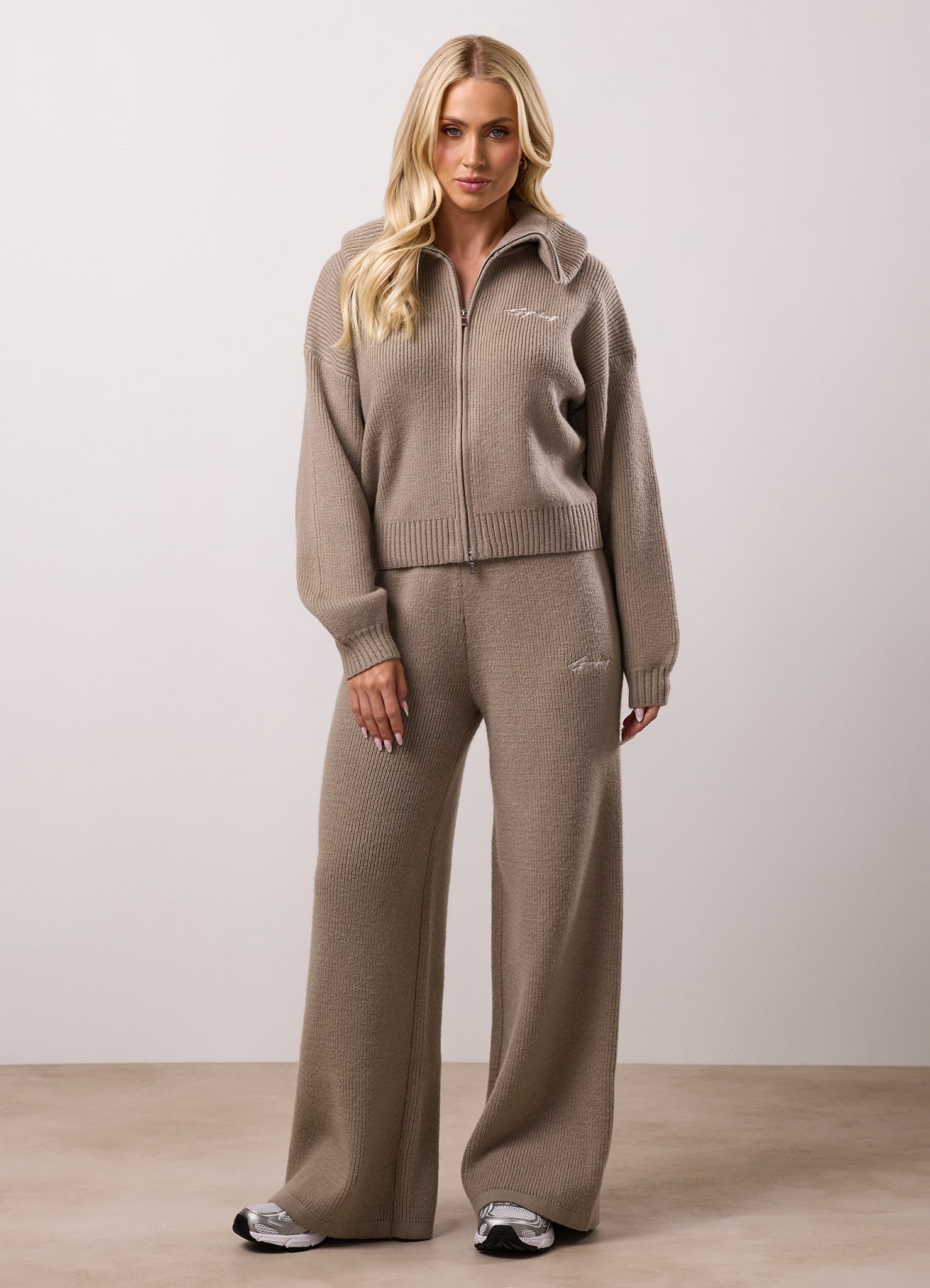 Gym King Rib Knit Full Zip Tracksuit - Biscuit