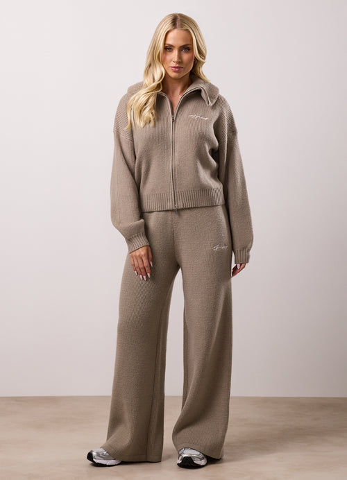 Gym King Rib Knit Full Zip Tracksuit - Biscuit