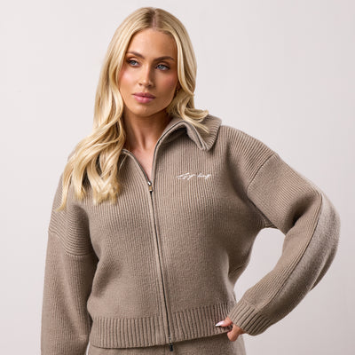 Gym King Rib Knit Full Zip Funnel - Biscuit