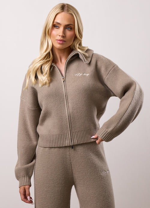 Gym King Rib Knit Full Zip Funnel - Biscuit
