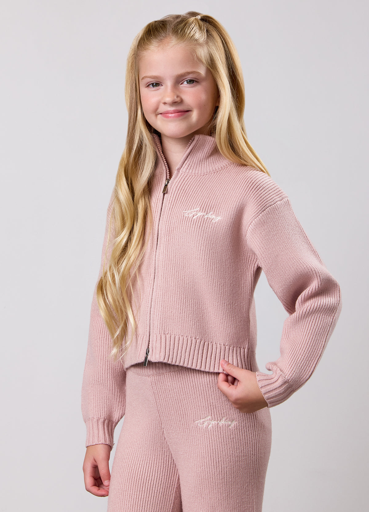 Gym King Younger Kids Rib Knit Full Zip Funnel - Shadow Pink
