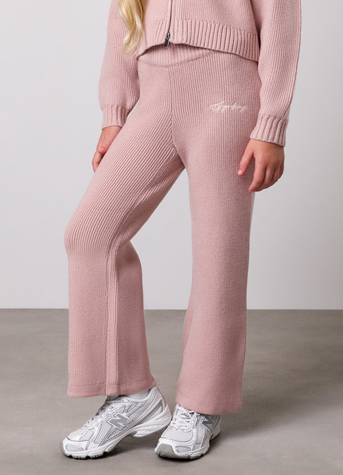Gym King Older Kids Rib Knit Mid Rise Wide Leg Trouser - Shadow Pink