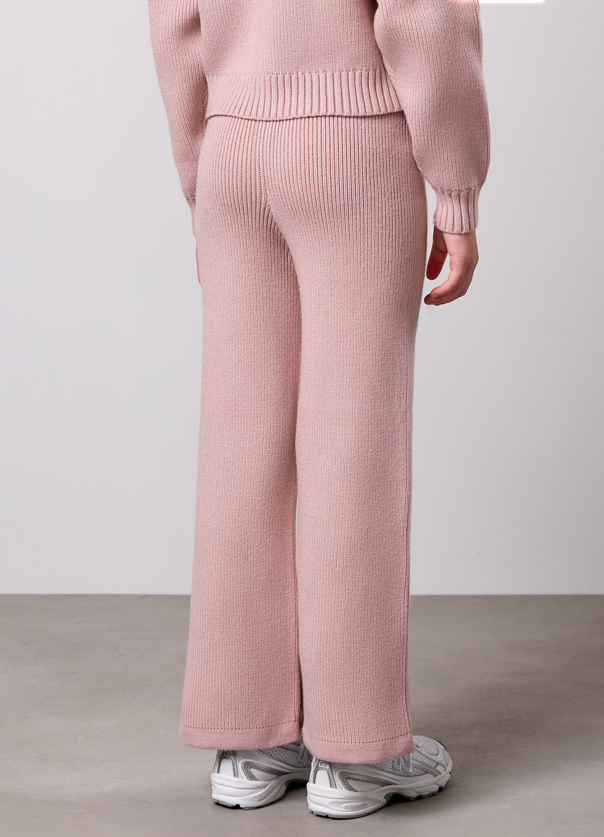 Gym King Younger Kids Rib Knit Mid Rise Wide Leg Trouser - Shadow Pink