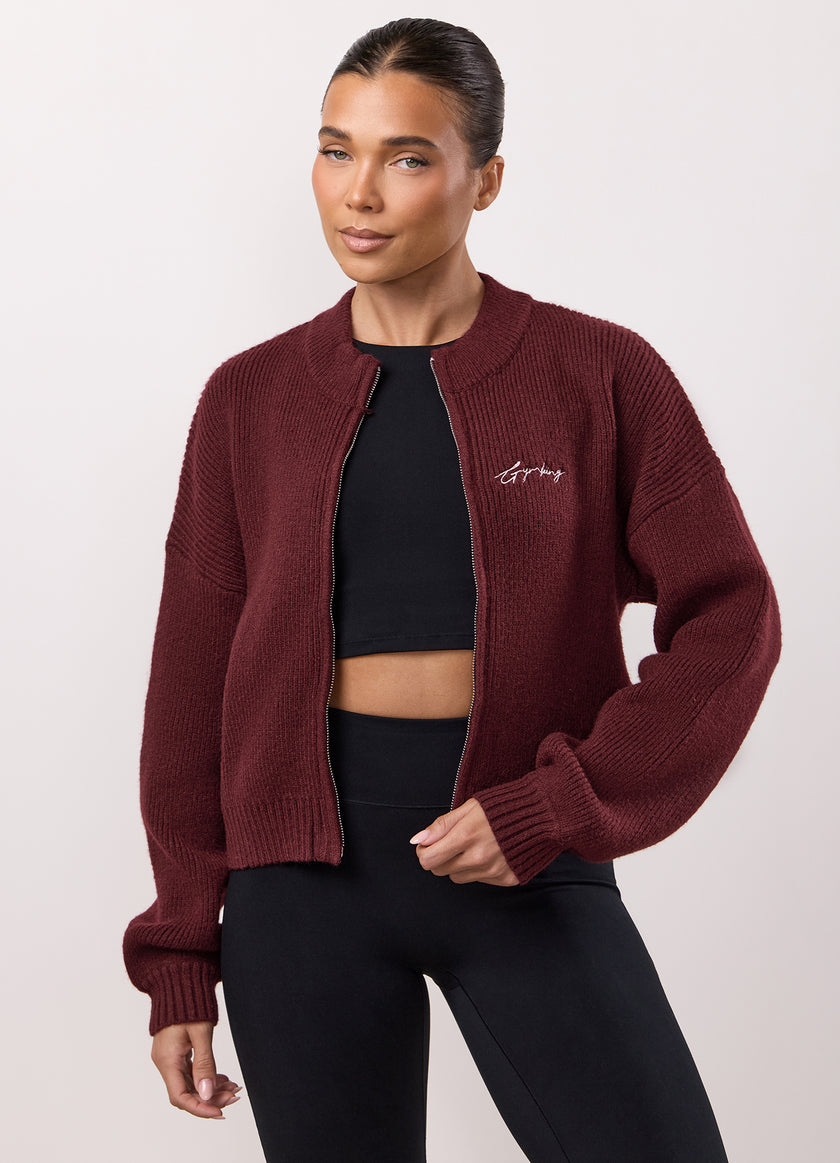 Gym King Rib Knit Full Zip Jacket - Fig